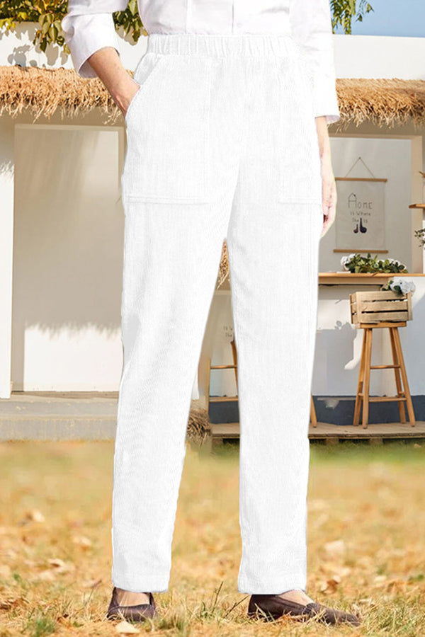 Pantalones casuales rectos a rayas con cintura elástica de color sólido