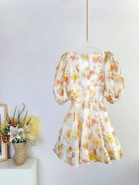 SHORT-SLEEVE V-NECK FLORAL PRINT DRESS 266380