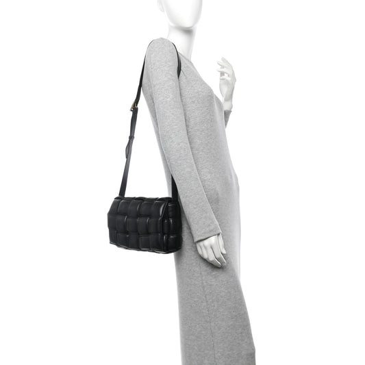 Nappa Maxi Intreccio Padded Cassette Crossbody Bag Black