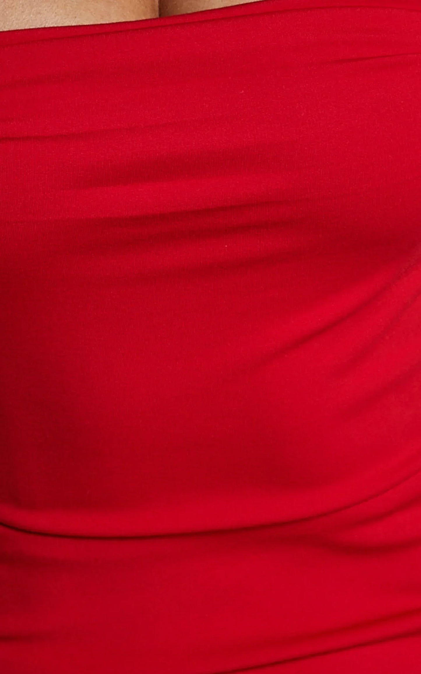 Tiffy Midi Dress - Square Neck Ruched Bodycon Dress in Scarlet