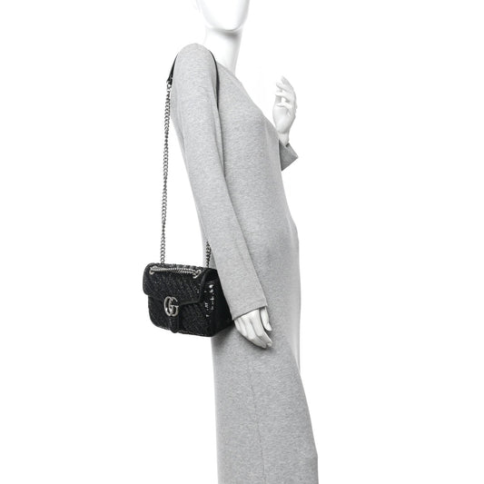 Sequin Matelasse Small GG Marmont Shoulder Bag Black