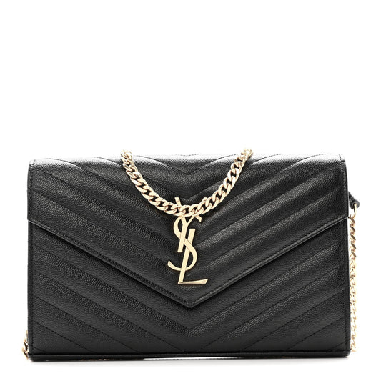 Grain De Poudre Matelasse Chevron Monogram Chain Wallet Black