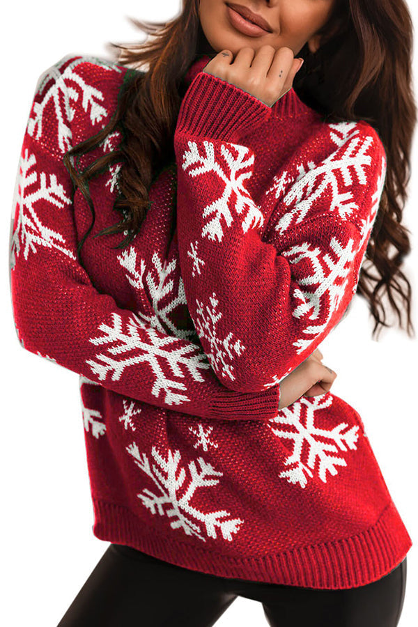 Suéter de punto con cuello alto y estampado navideño