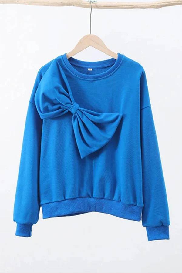 Sudadera holgada de color liso con cuello redondo, manga larga y lazo