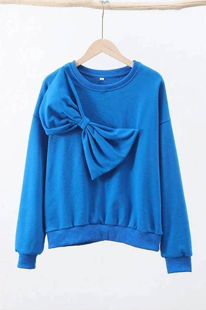 Sudadera holgada de color liso con cuello redondo, manga larga y lazo