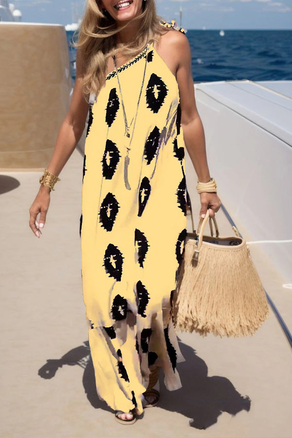 Vestido playero holgado con cuello halter y hombros descubiertos para vacaciones