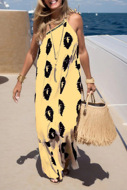 Vestido playero holgado con cuello halter y hombros descubiertos para vacaciones
