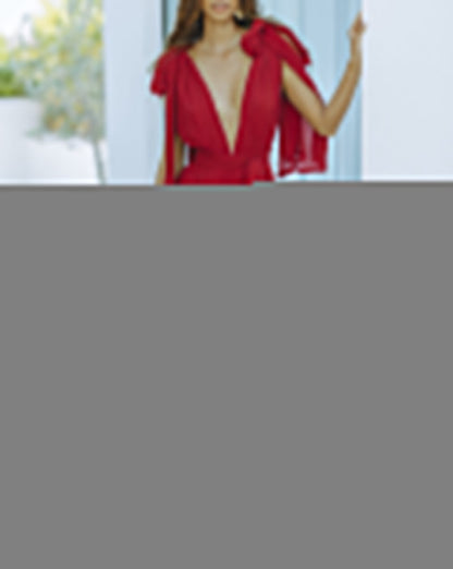 Deep V Holiday Solid Color Sleeveless Short Dress
