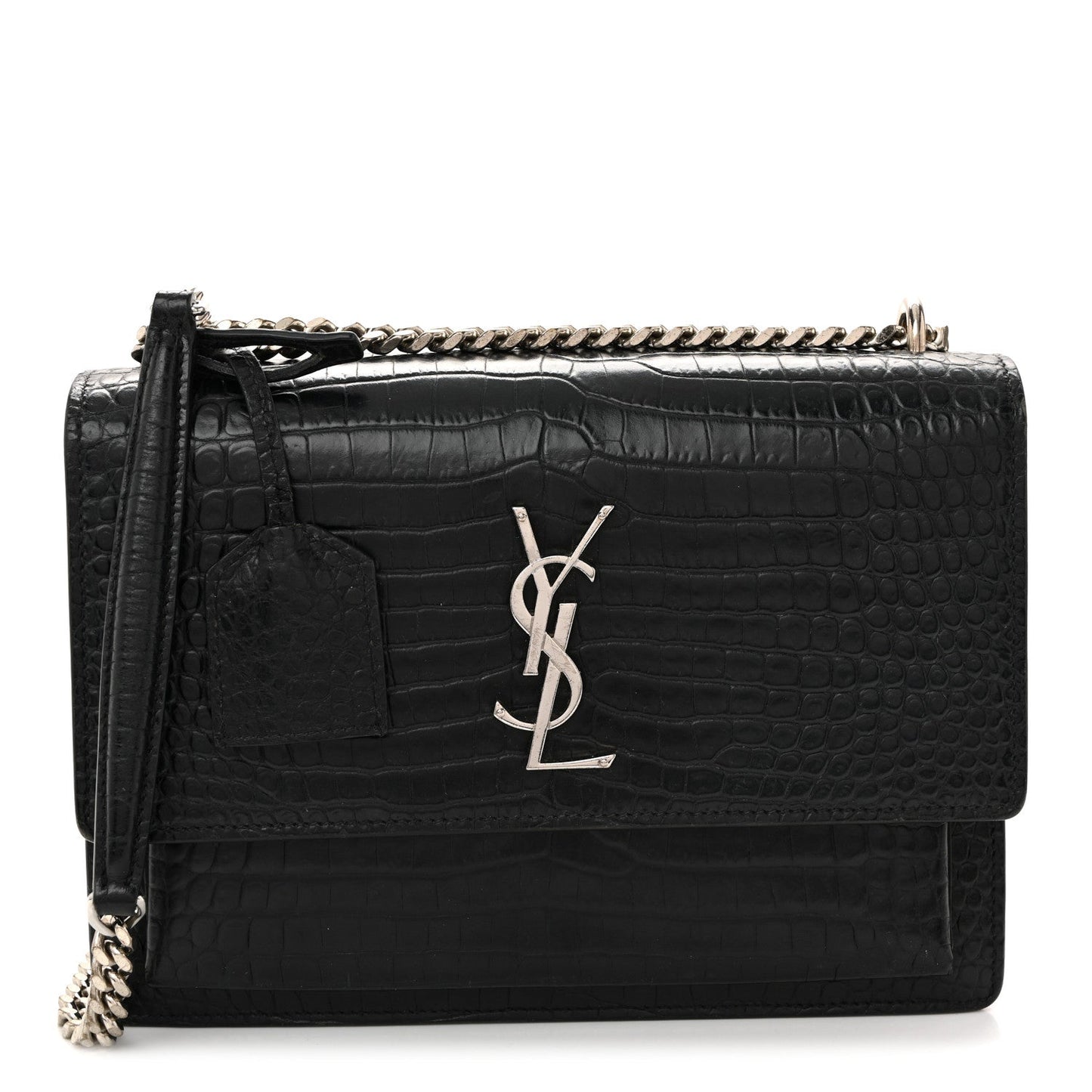 Calfskin Crocodile Embossed Medium Monogram Sunset Black