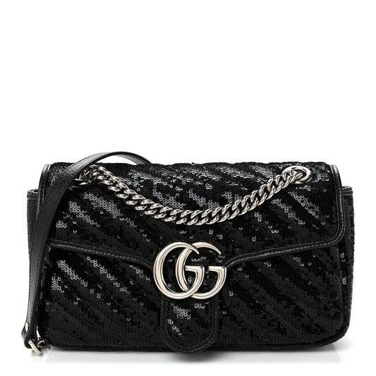 Sequin Matelasse Small GG Marmont Shoulder Bag Black