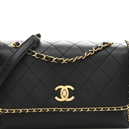 Calfskin Stitched Chain Flap Black
