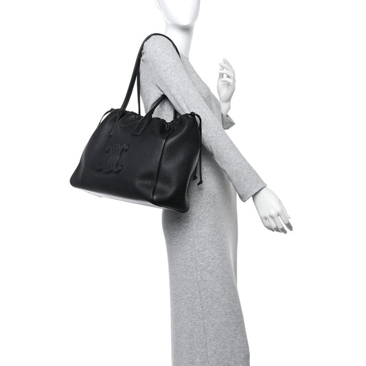 Calfskin Cuir Triomphe Cabas Drawstring Black