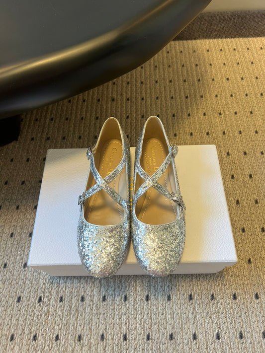 CD Very Ballet Flat Sliver Lambskin & Glitter