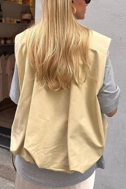Chaleco informal holgado sin mangas con bolsillos a la moda
