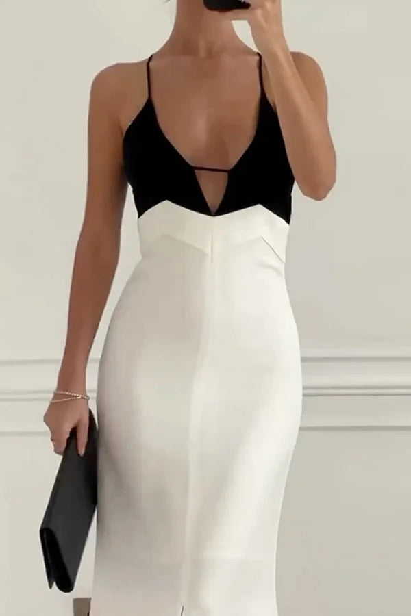 Elegante vestido con tirantes divididos en contraste