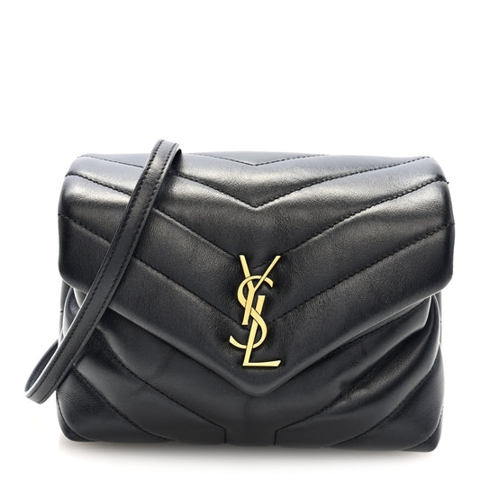 Calfskin Y Quilted Monogram Toy Loulou Crossbody Bag Black
