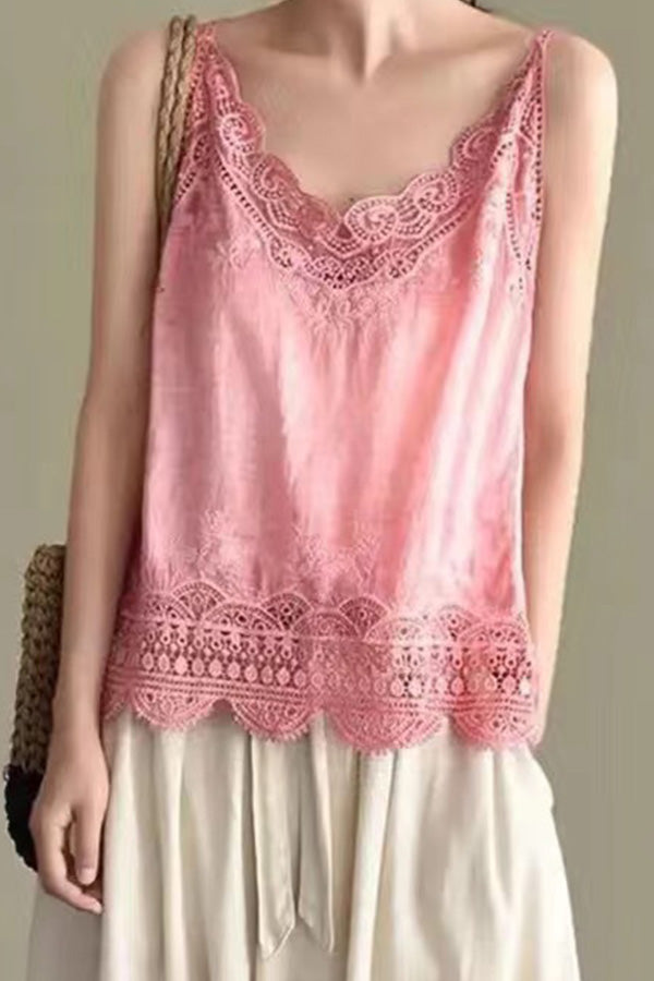 Camisola de encaje hueco con parte superior de camisa de fondo