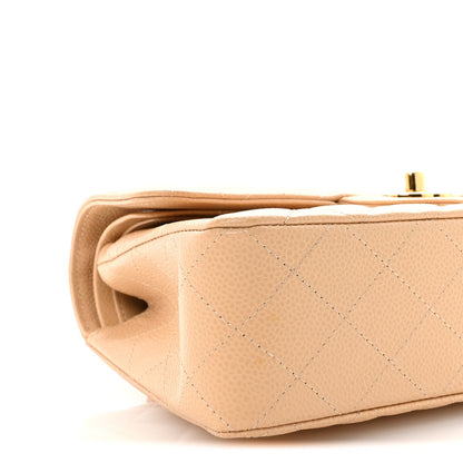 Caviar Quilted Small Double Flap Beige