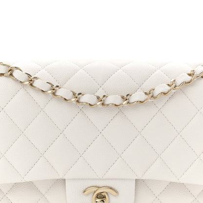 Caviar Quilted Medium Double Flap White