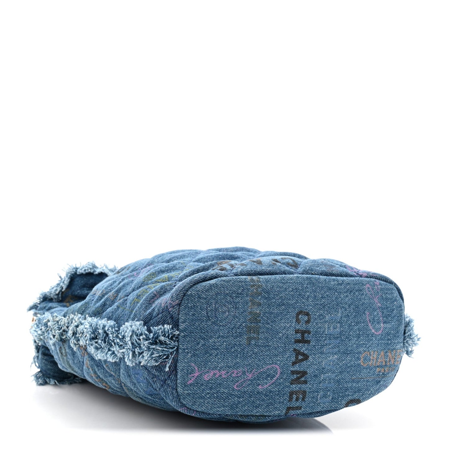 Denim Quilted Small Mood Bucket With Chain Blue Yellow Orange