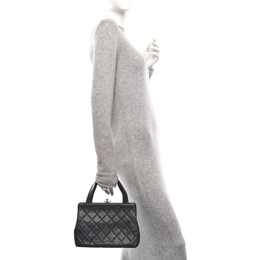 Caviar Quilted Frame Shoulder Bag Black