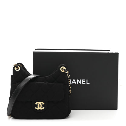 Jersey Quilted Small Wavy CC Hobo Black