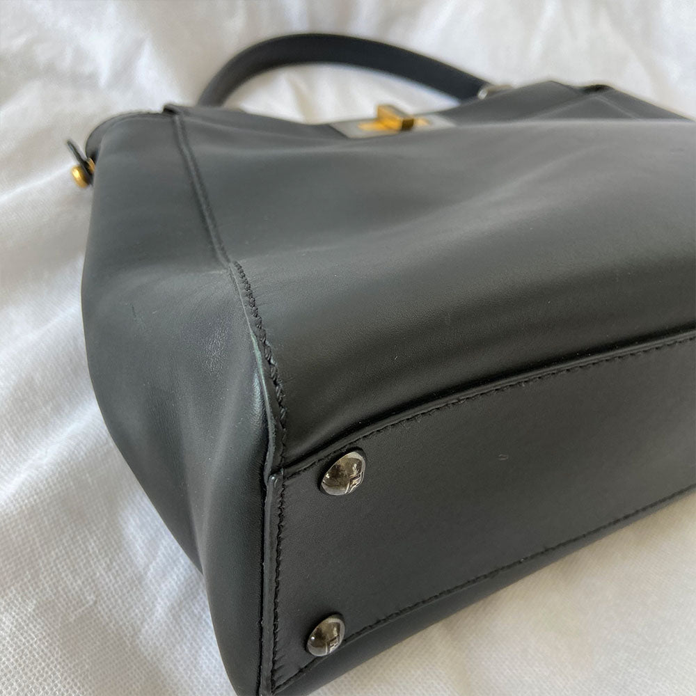 Fendi Black Leather Medium Peekaboo Top Handle Bag