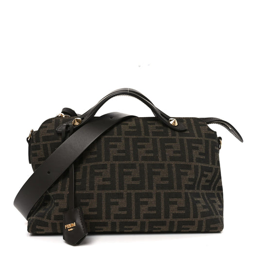 Vitello Grace Jacquard FF Medium By The Way Boston Bag Tobacco Moro Ebano