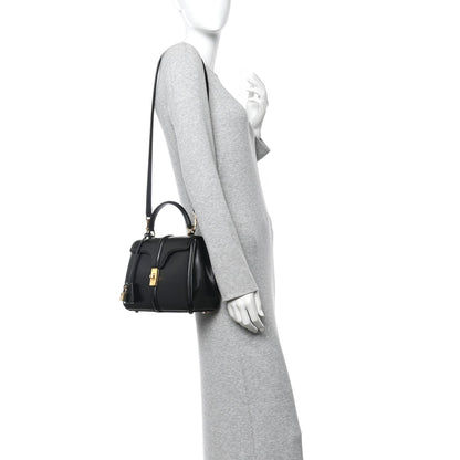 Satinated Calfskin Small 16 Top Handle Bag Black