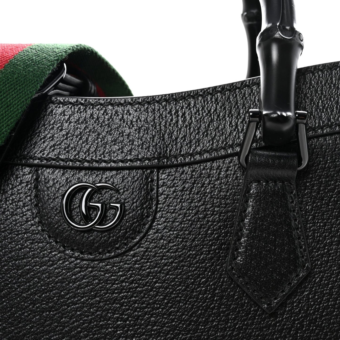 Textured Dollar Calfskin Web Monochrome Large Diana Tote Bag Black