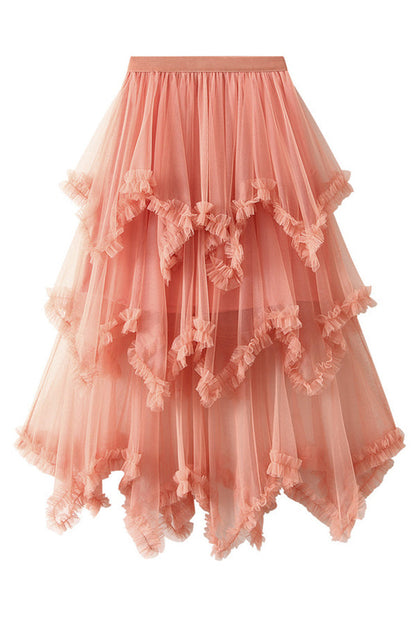 Falda de pastel de longitud media cintura alta gran oscilación esponjosa hada vestido de gasa falda larga