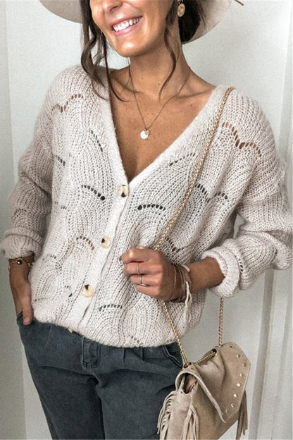 Cárdigan de punto de manga larga con cuello en V de moda