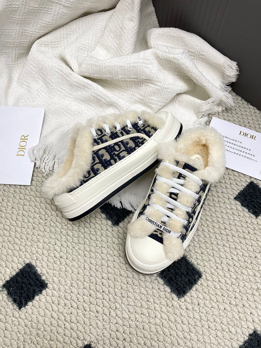 CD Walk'n Dior Platform Sneaker Black Beige Oblique Motif Fabric Wool