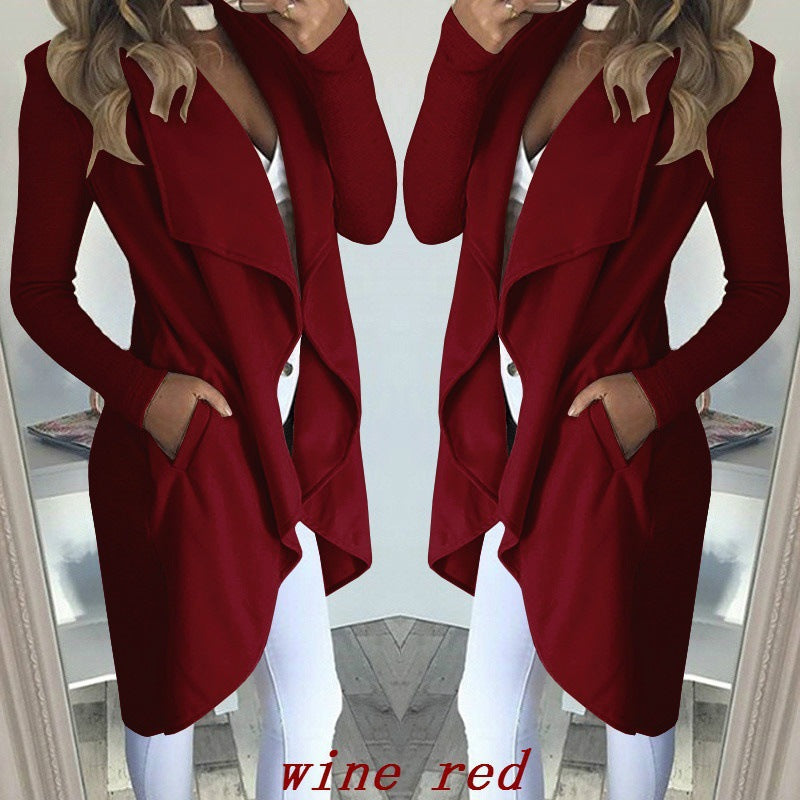 Chaqueta cortavientos larga y ajustada con solapa de color liso a la moda