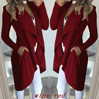 Chaqueta cortavientos larga y ajustada con solapa de color liso a la moda