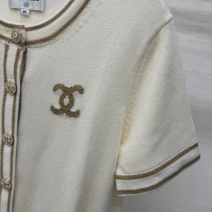 Chanel 2026 Crew Neck Cardigan Cream Wool Cashmere 356956