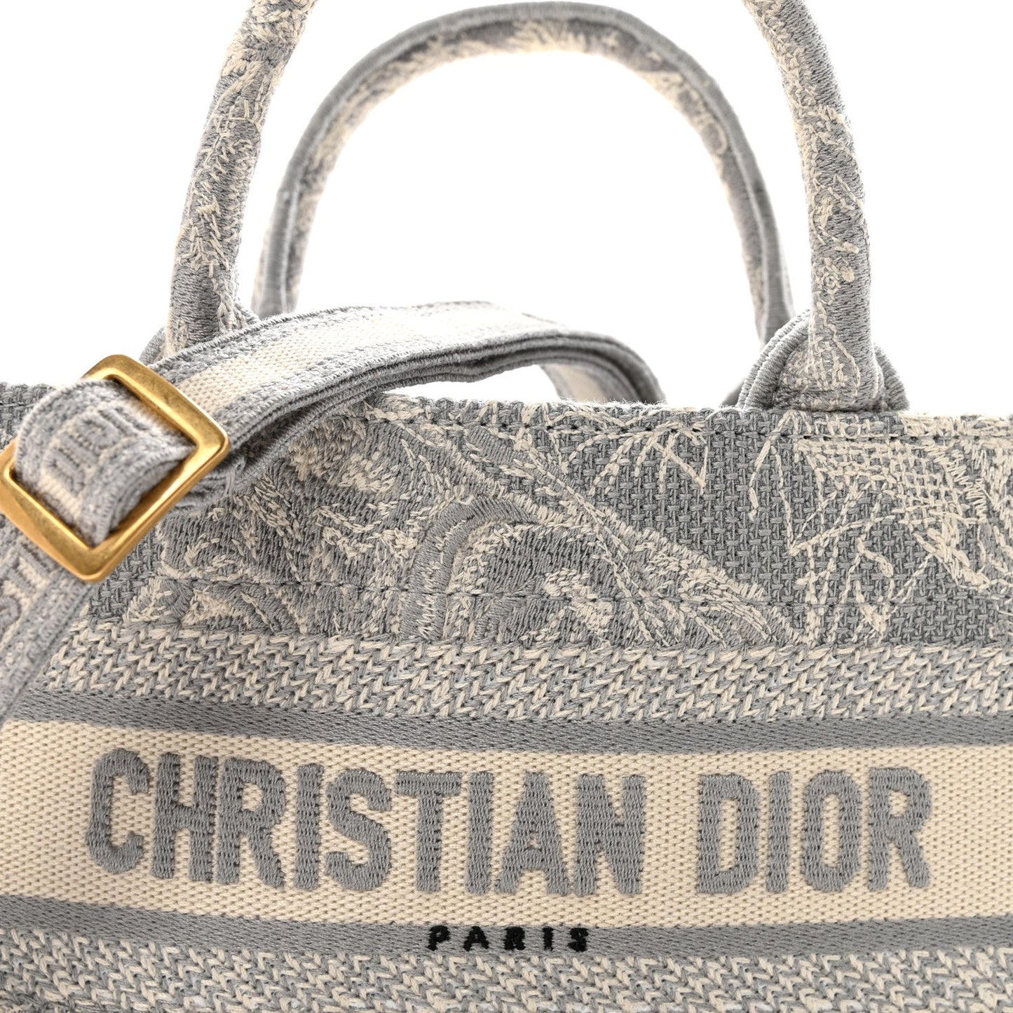 Canvas Embroidered Toile De Jouy Reverse Mini Book Tote With Strap Grey