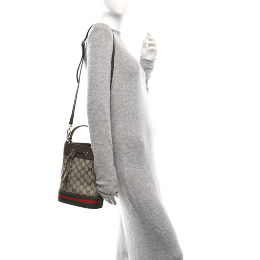 GG Supreme Monogram Web Small Ophidia Bucket Bag Brown