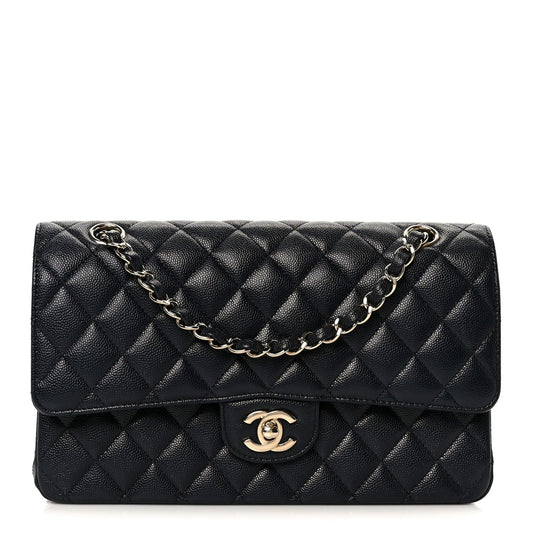 Caviar Quilted Medium Double Flap Navy