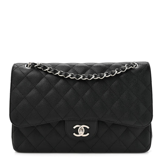 Caviar Quilted Jumbo Double Flap Black