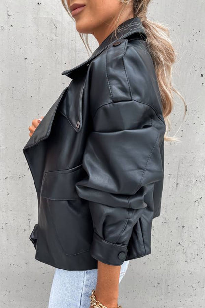 Chaqueta corta de cuero estilo británico con bolsillo de solapa