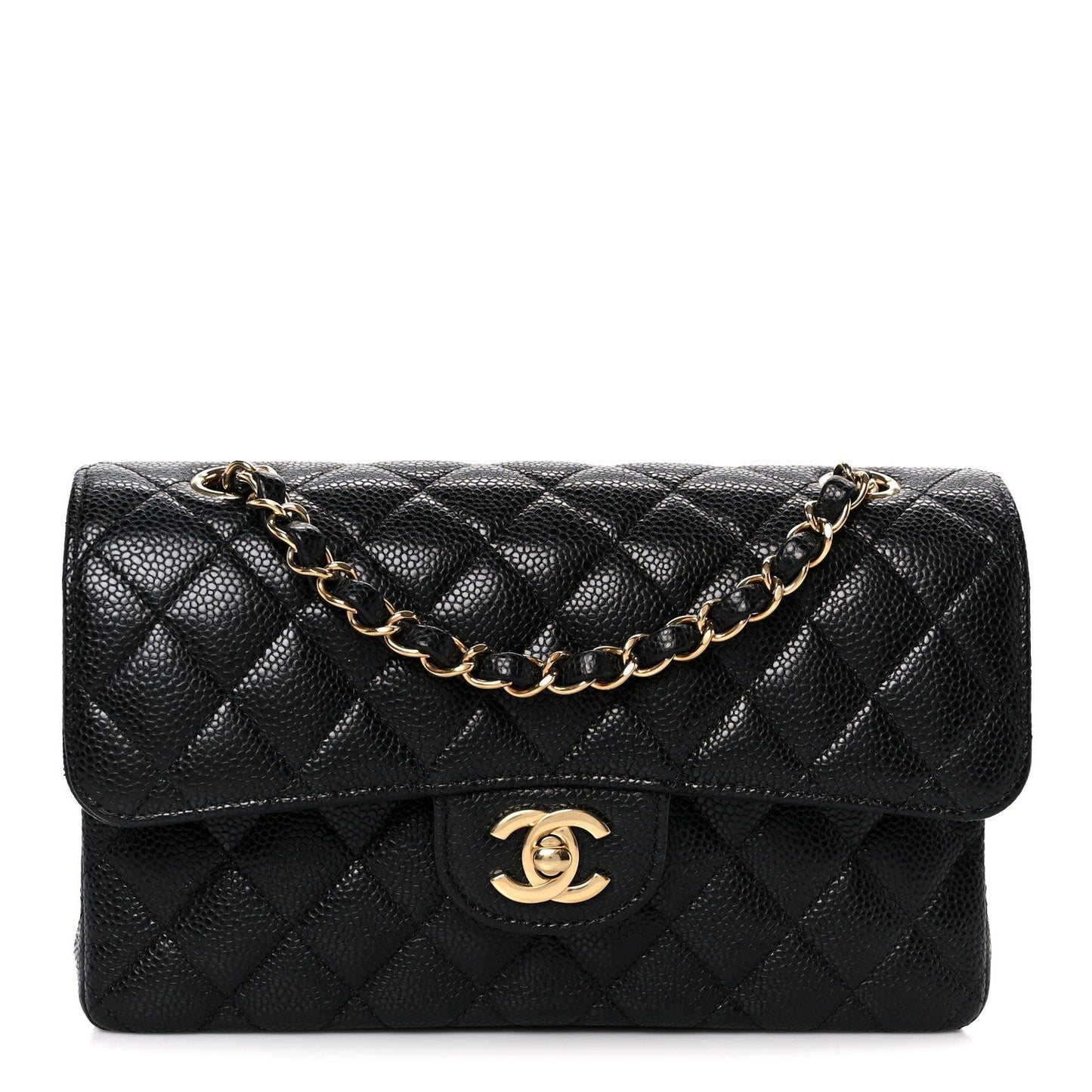Caviar Quilted Small Double Flap Black