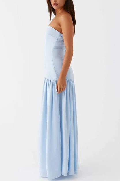 Vestido largo sin tirantes de gasa semitransparente con patchwork de Eden