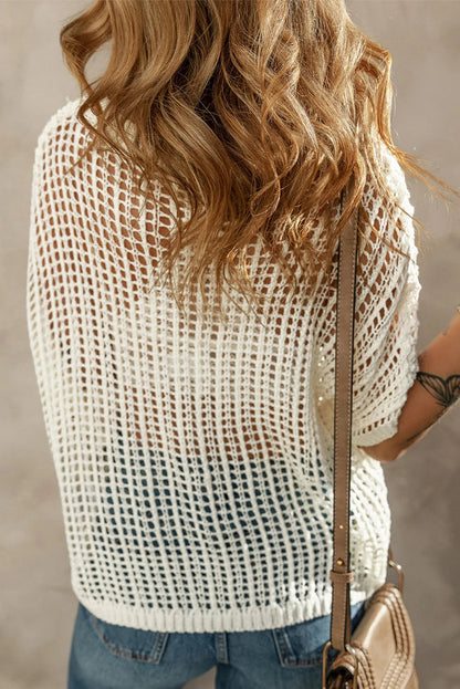 Camiseta de punto suelto con flores de colores y crochet ahuecado 