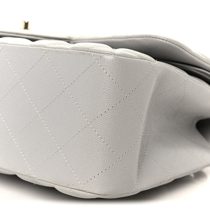 Caviar Quilted Jumbo Double Flap Grey