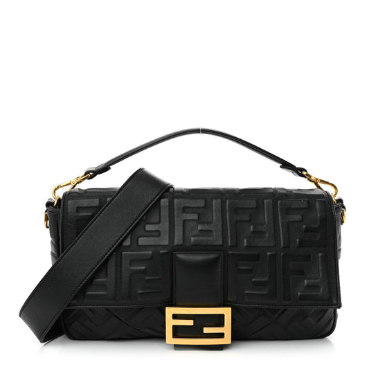 Nappa FF 1974 Embossed Large Baguette Black