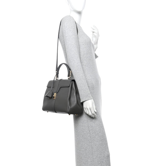 Grained Calfskin Small 16 Top Handle Bag Medium Grey
