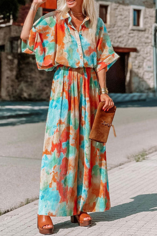 Mono informal de pierna ancha y cintura holgada con estampado floral