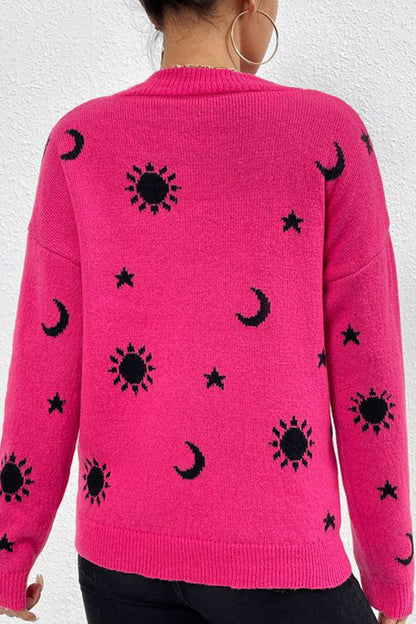 Suéter de punto con cuello redondo y estampado de calaveras en jacquard