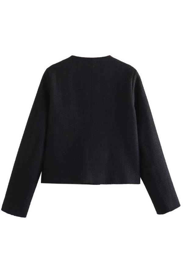 Chaqueta de botones con cuello redondo, corte entallado y bloques de color para mujer 